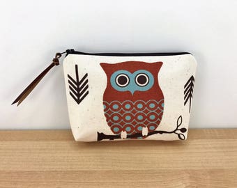 CLEARANCE - Owl Pouch - Cosmetic Bag - Small Zippered Pouch - Owl Zipper Pouch - Notions Bag - Gift ideas - Gift for her - Padded Pouch