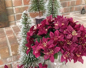 CLEARANCE Vintage Poinsettia Floral Silk Bushes in Burgundy