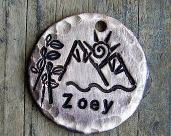Hand Stamped Dog Tag / Cat Tag / Mountain Air Pet Tag / Distressed Pet Tag - Pet ID Tag
