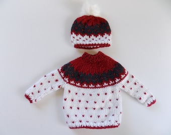 Doll Sweater and Hat, Knit Doll Sweater, Winter Doll Clothes, 18 Inch Doll Clothes, Girl Doll Clothes