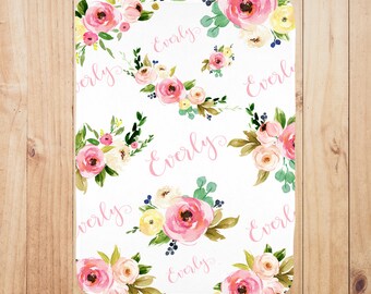 Custom blanket, newborn gift, floral baby blanket, personalized baby blanket, baby shower gift, baby girl, swaddle blanket, baby girl gift