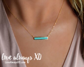 Turquoise Necklace, Turquoise Bar Necklace, Turquoise Gold Necklace, Turquoise jewelry, bar necklace, delicate necklace, turquoise