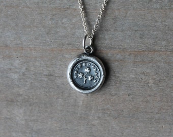 Erin go bragh-Shamrock wax seal fine silver oxidized charm