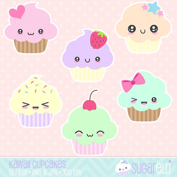 Cute Kawaii Cupcakes Clip Art Instant Download Commercial Use