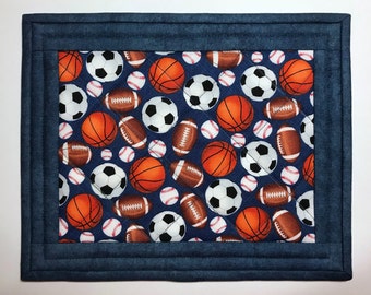Quilted mug rug, sports fan, mug mat, snack mat, mini-placemat, coaster, Quiltsy handmade, Item #350