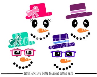 Snow man and Snow Woman Faces svg / dxf / eps / png files. Compatible with Silhouette and Cricut. Digital download. Small commercial Use ok.