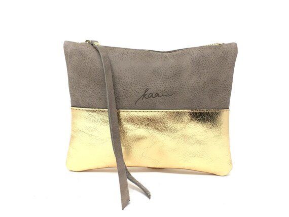 Her Leather Clutch, Bridesmaid Clutch, Adult Daughter Gift, Small Boho Purse, Leather Boho Clutch | Gold Leather Purse or Dinner Bag for Her