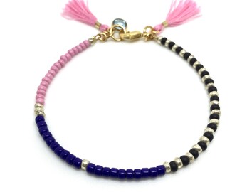 Pink Bracelet / Friendship Bracelet / Beaded Bracelet / Charm Bracelet/ Seed Bead Bracelet / Tassel Bracelet/ Dainty Bracelet / Gift for her