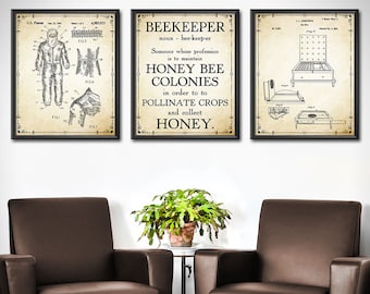 Beekeeper Gift Wall Art - Set of 3 - Beekeeper Wall Decor - Beekeeping Poster - Honeycomb - Bee hive - Honey Bee Poster - 1378