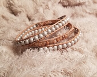 Moonstone and Swarovski Pearl Wrap Bracelet