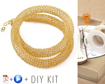 Crochet Pattern DIY kit - Wire Crochet Necklace Pattern - DIY Necklace KIT - Jewelry Making Kit - Necklace tutorial kit - Gift for Her