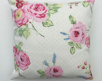 Cottage Chic Pillow Cover, cottage chic Cushion Cover, White and Pink, English Rose, Floral Pillow Sham, Various Size Options up to 24 inch