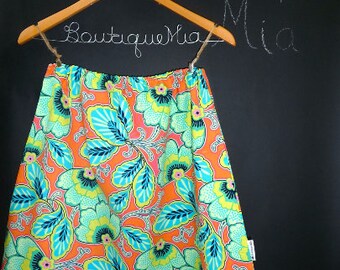 Sample SALE - Will fit Size S/M - Ready to MAIL - A-line SKIRT - Amy Butler - Orange Flowers - by Boutique Mia