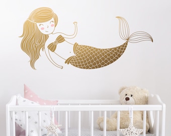 Mermaid Wall Decal - Kids Room Decal, Nursery Decal, Removable Wall Sticker, Cute Mermaid Wall Art, Vinyl Decal