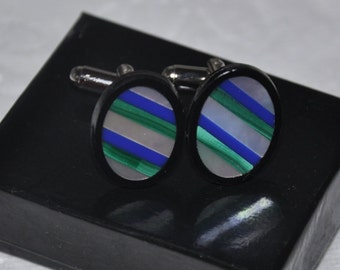 Silver Cuff Links, Mother of Pearl Cufflinks, Gemstone Cuff Links, Wedding Cuff Links, Blue Agate, Malachite