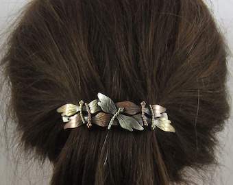 DRAGONFLY FRENCH BARRETTE 80mm Silver Copper Brass Ox combo