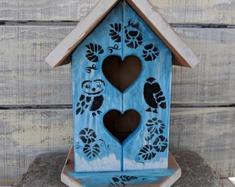 Blue Owl Birdhouse/Bookshelf Decor/Birdhouse/Porch Decor/Blue Bird house/Wooden Owl/Birdhouse/Handpainted/Wooden Birdhouse/Entryway Decor