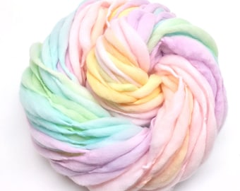 Gradient pastel rainbow yarn, handspun super bulky and thick and thin in merino wool - 50 yards, 3.3 ounces/94 grams