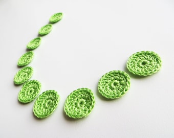 Crochet Circle Appliques, Tiny Small Cute Circles, Decorative Motifs, Spring Green, Set of 10