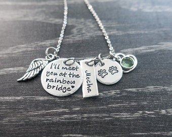 Pet Memorial Jewelry / Charm Necklace / I'll meet you at the rainbow bridge / Pet Memorial Jewelry / Loss of Pet