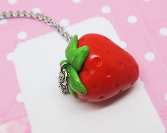 Strawberry Necklace - Fruit Jewelry - Fruit necklace - Miniature Food Jewelry