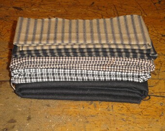 Black Scrap Fabric Bundle | Home Decor Fabric | Sewing Fabric | Doll Making Fabric | Primitive Fabric | Fabric Remnants | Cotton Fabric