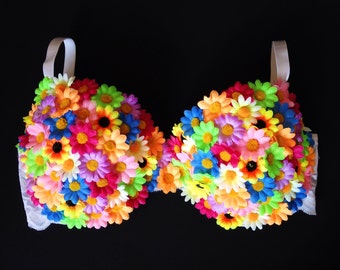 Multicolored Flower Rave Bra