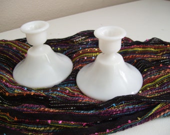 Set of Two Milk Glass Candle Holders