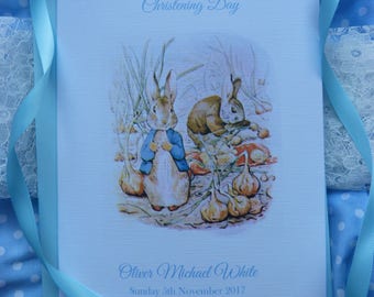 Personalised Handmade Peter Rabbit Christening / Baptism / Naming Day Card ..Girl or Boy