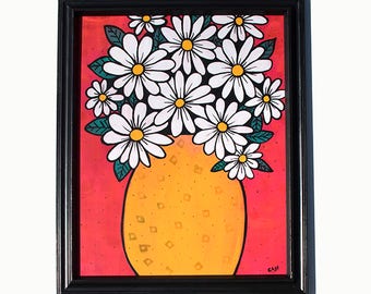 Daisy Painting - Flower Still Life - Original Mixed Media Floral Painting by Claudine Intner - Daisies Art