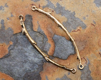 2 Antique Gold Twig Connector Bar 56mm, Nunn Designs