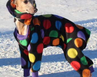 Polka Dot Hooded Fleece pj’s . Fits 13”-14” FREE US SHIPPING .(10020) Designed for Italian Greyhound, Chinese Crested, Min Poodle, Min Pin