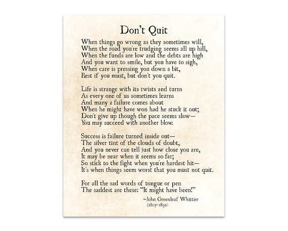 Don&rsquo;t Quit Poem John Greenleaf Whittier Quote Graduation