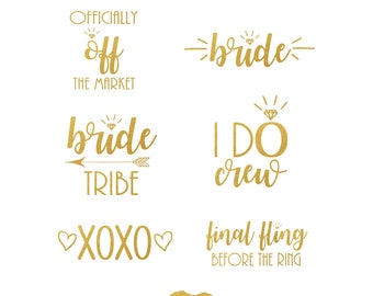 Bride Tribe Tattoo Bachelorette Party Tattoo SET OF 20 Metallic Temporary Tattoo Gold Foil Tattoo Bridesmaid Gifts Flash Tattoo Hens Party