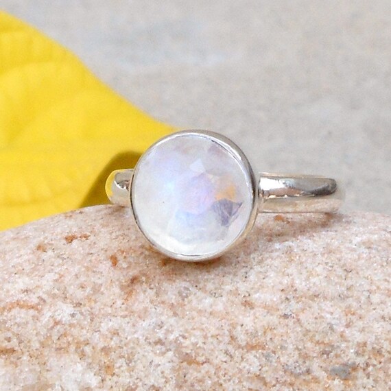 Rainbow Moonstone Ring 925 Solid Silver Ring Rainbow Ring