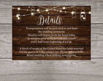 Rustic Wedding Details Insert Cards Printed and Shipped to You - Country Rustic Wedding - Affordable Inserts - Wedding-103
