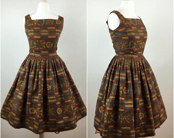 Betty Barclay Dress - Vintage 1950s Dress - Abstract Cotton 50s Swing Dress - Party Dress - Rockabilly Pinup - UK6 US2 EU34 - x Small XS -