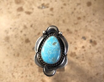Sheila Tso Sterling Silver Navajo Turquoise Ring Size 7