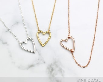 Open Heart Necklace N13 • Dainty Choker Necklace, Delicate, Simple Necklace, Gold, Silver, Rose Gold Necklace, Side Heart