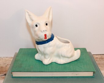 White Scottie dog planter. Dog vase. Terrier