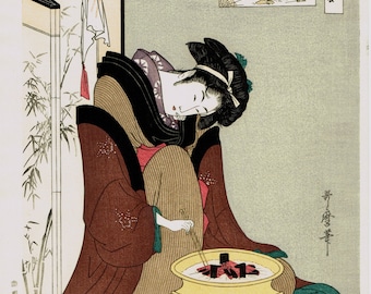 Japanese Ukiyo-e Woodblock print, Utamaro, "Naniwaya Okita"