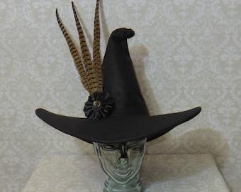 Professor McGonagall Witch Hat- Black Felt Hat with Pheasant Feathers