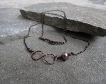 Copper Infinity Necklace with Bronze Freshwater Pearl