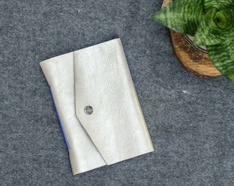 Silver & Navy Blue Leather Pocket Journal