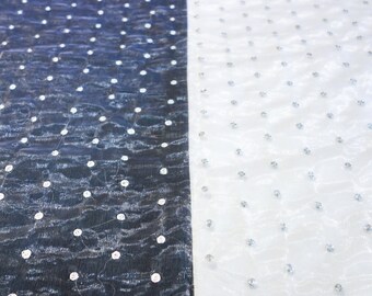 White Organza Fabric with Silver Embroidery Polka Dots