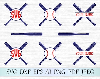 Baseball monogram svg file, Baseball bat svg, Softball bat svg, Criss crossed bats, Baseball bat cricut, Split Baseball svg, Circle frame