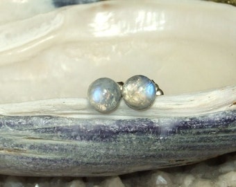 Rainbow Moonstone Blue Tint 5mm Stud Earrings Earings Titanium Post and Clutch Hypo Allergenic Handmade in Newfoundland Icy Cool