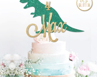 Custom Dinosaur topper, Green Dinosaur, Green cake topper, glitter cake topper, custom, personalised,Dinosaur, Dino, any name, T Rex