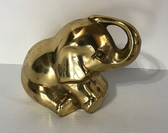 Vintage Brass Baby Elephant Sitting Position Piggy Bank