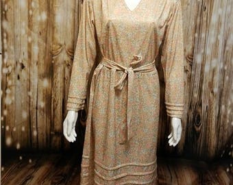 Vintage, 60's, handmade floral day dress with matching vest/ XL
